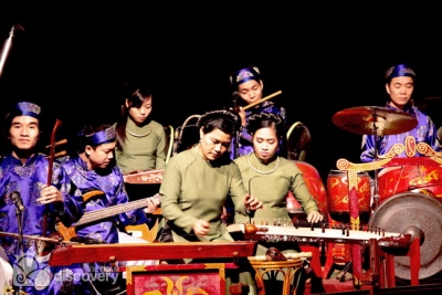 Artists playing music for a water puppet show in Hanoi - Hanoi City Tour