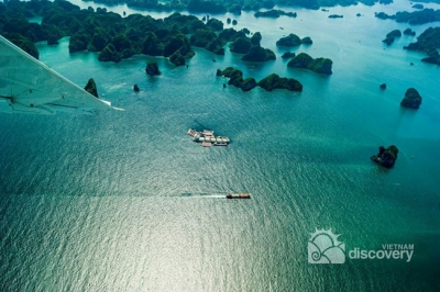 Blue water Halong Bay from seaplane Halong day tours