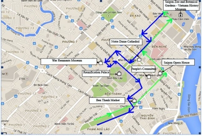 Map of electric bus tour in Ho Chi Minh City