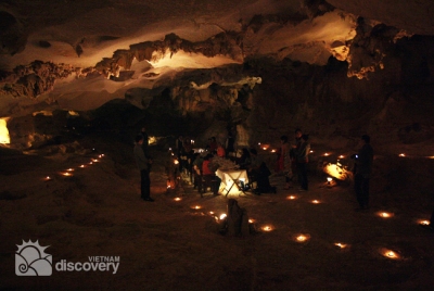 Enjoy dinner in Thien Canh Son Cave in Halong - tours from Hanoi