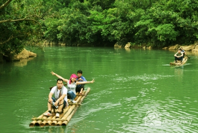 Bamboo Rafting in Buoi River in Ngoc Son Ngo Luong, Vietnam